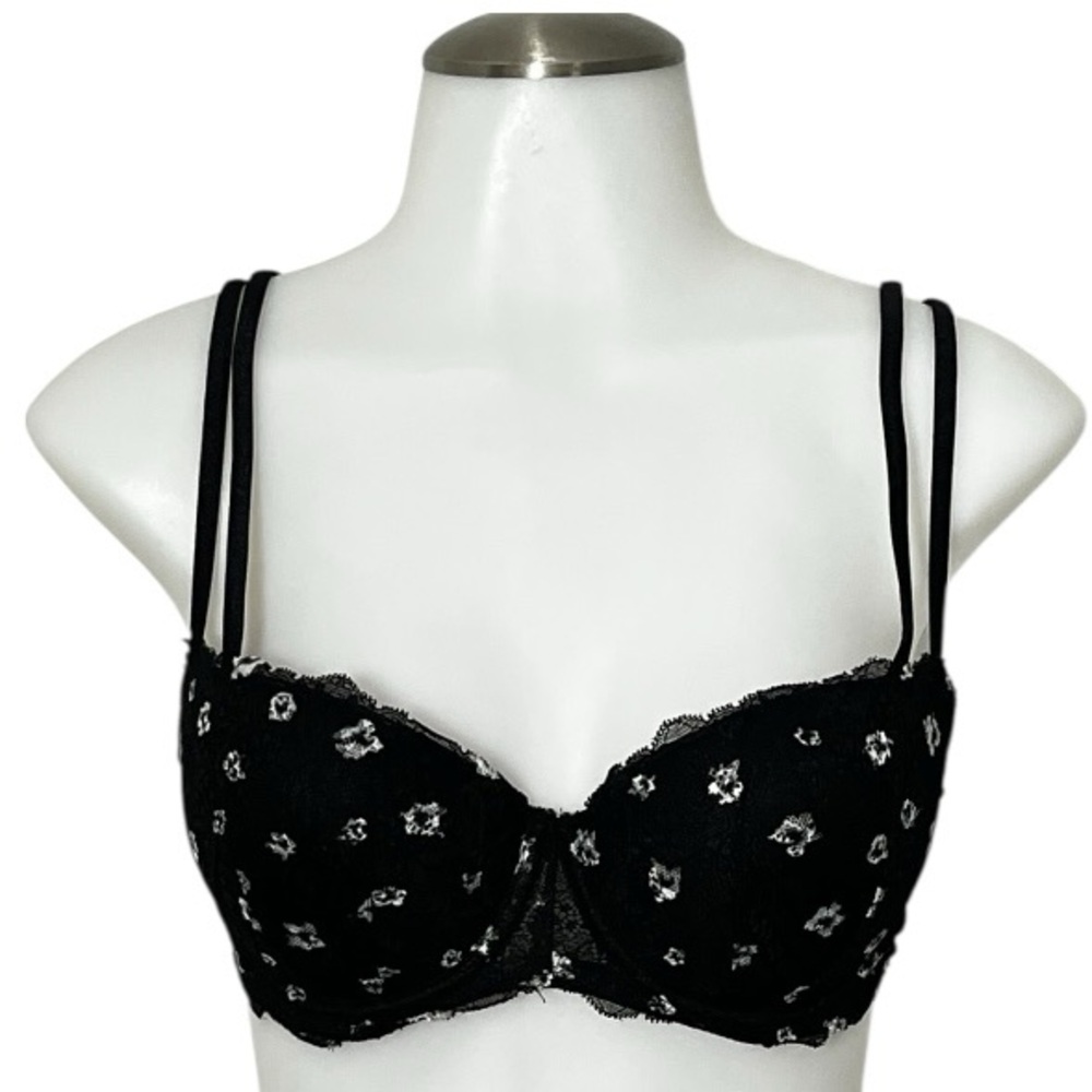32DD Victorias Secret Pink Wrap Strappy Padded Bra in Black Floral Date Push up